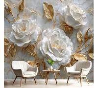 SMBHIAON White Rose Embossed Design Wall Mural 200×140 cm - Yellow Luxury Marble Texture for Living Room, Bedroom & Kitchen Home Decor