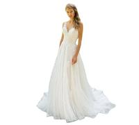 SMBHIAON White Wedding Dress Women's - Elegant Deep V-Neck Backless Party Cocktail Evening Gowns,High Waist Back Zipper Tighten The Waist Floor Length Lawn Wedding Dresses Bride Dress,White,XL