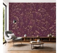 SMBHIAON Wild Herbaceous Dried Flowers Photo Wallpaper, Luxury Silk Wall Mural Decor Retro Pastoral Style Wall Sticker for Bedroom, Living Room, Sofa Backdrop Decor 200 × 140 cm, Burgundy Red