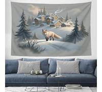 SMBHIAON Winter Fairy Tale Style Wall Hanging, Snowfield Fox Tapestry, Bedroom Living Room Dormitory Decorative Wall Art, White-Gray 230 X 150 Cm