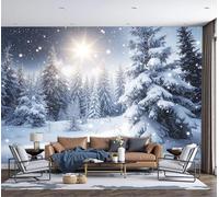 SMBHIAON Winter Forest Landscape Mural Wallpaper for Living Room White Cedar Forest Wall Mural for Tv Backdrop Bedroom Hallway Hall Lounge - 400 × 280 Cm,Dark Blue