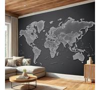 SMBHIAON World Map Outline 3D Silk Wall Mural Modern Minimalist Map Photo Wallpaper Poster Picture Design for Living Room Kids' Bedroom & Home Interiors,300 × 210 Cm,Grey