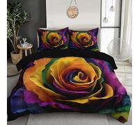 SMBHIAON Yellow Bedding Set Rainbow-Colored Roses Duvet Cover Set Soft Microfiber Floral Illustration Duvet Cover,1 Pillowcases And Zipper Closure,Single Size 135×200Cm