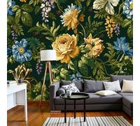 SMBHIAON Yellow Roses Green Leaves 3D Silk Wall Mural Classic European Floral Photo Wallpaper Poster Picture Design for Living Room Kids' Bedroom & Home Interiors,300 × 210 Cm,Yellow