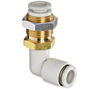 SMC KQ2LE10-00A PBT & Brass Push-to-Connect Tube Fitting, Bulkhead 90 Degree Elbow, 10 mm Tube OD x M20x1 Male