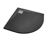 SMC Slate Stone Effect Shower Tray Black Corner Quadrant - 800x800x26mm - with Stainless Steel Drain Cover