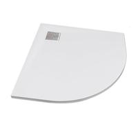 SMC Slate Stone Effect Shower Tray White Corner Quadrant - 800x800x26mm - with Stainless Steel Drain Cover