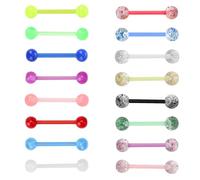 SMCEHEYA 16 PCS Tongue Bars Glow in the Dark, 6mm Plastic Tongue Rings Acrylic Glitter Body Piercing Flexible Tongue Barbells Plastic Small Nipple Piercing Bars, Multi-Color Tongue Bars Jewellery