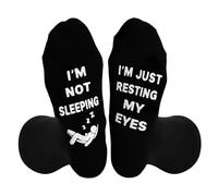 SMCEHEYA Funny Socks for Men Women Novelty Socks Black I'M JUST RESTING MY EYES Socks Unisex Cotton Calf Socks with Grippers Non-Slip Gift for Christmas Birthday Boys Dad Uncle Grandad Men Size 9-11