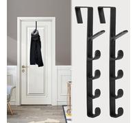 SMCEHEYA Over Door Hooks 2Packs Over Door Towel Rack 26.5cm(5.91'') Over Door Hanger Vertical Overdoor Hook Hanger ABS with 5 Hooks for Bathroom Bedroom Coat Hanging Clothes Towel Hat Bag - Black