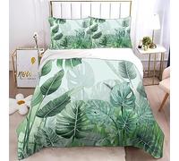 SMchwbc Bed Linen 135 x 200 cm Tropical Leaves Green White Palm Leaves Duvet Cover Set, 3D Print Plants Bedding Set, Tropical Monstera Leaves Duvet Cover and Pillowcase (135 x 200 cm, 2)