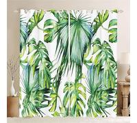 SMchwbc Opaque Green Palm Leaves Tropical Curtains Plants for Bedroom 3D Print 100% Polyester Leaves Blackout Curtain Set of 2 (9.183 x 160 cm (2 x 91 x 160 cm))