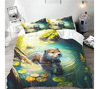 SMchwbc Otter Bed Linen 135 x 200 cm, Cute Otter Duvet Cover for Boys Girls, Otter Animal Bed Linen Set, 3D Print, Ottertier Bed Linen, 100% Microfibre, Animal Red Duvet Cover (200 x 200 cm, 6)