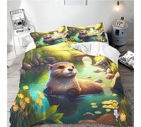 SMchwbc Otter Bed Linen 135 x 200 cm Cute Otter Duvet Cover for Boys Girls Otter Animal Bedding Set 3D Print Ottertier Bed Linen 100% Microfibre Animal Red Duvet Cover (135 x 200 cm, 1)