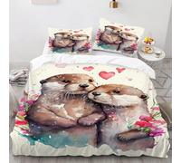 SMchwbc Otter Bed Linen 135 x 200 cm Cute Otter Duvet Cover for Boys Girls Sea Otter Bed Linen Set 3D Print with Zip and 2 Pillowcases (140 x 210 cm, 1)