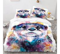 SMchwbc Otter Bed Linen 135 x 200 cm Cute Otter Duvet Cover for Boys Girls Sea Otter Bed Linen Set 3D Print with Zip and 2 Pillowcases (135 x 200 cm, 4)
