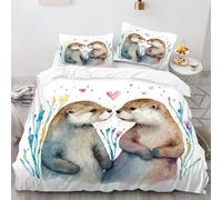 SMchwbc Otter Bed Linen 135 x 200 cm Cute Otter Duvet Cover for Boys Girls Sea Otter Bed Linen Set 3D Print with Zip and 2 Pillowcases (135 x 200 cm, 5)