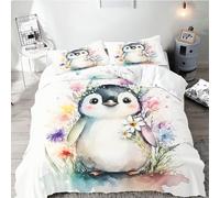 SMchwbc Penguin Bed Linen 135 x 200 cm, Penguins Children's Bed Linen for Boys Girls, Flannelette Bed Linen Set, 3D Print, 100% Microfibre, Penguin Duvet Cover and Pillowcase (135 x 200 cm, 4)