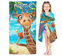 SMchwbc Personalised Giraffe Beach Towel with Name, Personalised Giraffe Bath Towel with Name, Microfibre Beach Towel, Large, 100 x 200 cm, Bath Towel Giraffe for Beach (1.70 x 140 cm)