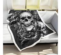 SMchwbc Skull Flowers Blanket, Cuddly Blanket, Flannel Blanket, Cuddly Blankets, 150 x 200 cm, Skull Gold, Black, 3D Print, Skull Sofa Blankets, 150 x 200 cm, for Children and Adults (4.130 x 150 cm)
