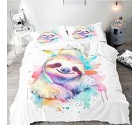 SMchwbc Sloth Bed Linen 135 x 200 cm, Children's Cartoon Animals Sloth Duvet Cover Set for Girls with Pillowcase, Children's Bed Linen 135 x 200 cm, Sloth Bedding Sets Microfibre (135 x 200 cm, 1)