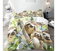 SMchwbc Sloth Bed Linen 135 x 200 cm, Children's Cartoon Animals Sloth Duvet Cover Set for Girls with Pillowcase, Children's Bed Linen 135 x 200 cm, Sloth Bedding Sets Microfibre (140 x 210 cm, 2)