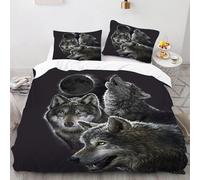SMchwbc Wolf Bed Linen 135 x 200 cm Children's Animal 3D Wolf Duvet Cover Set for Teenagers, Wolf Bed Linen Set 3-Piece Black Blue with Zip (200 x 200 cm, 10)