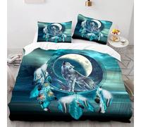SMchwbc Wolf Bed Linen 135 x 200 cm Children's Animal 3D Wolf Duvet Cover Set for Teenagers, Wolf Bed Linen Set 3-Piece Black Blue with Zip (140 x 210 cm, 8)