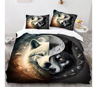 SMchwbc Wolf Bed Linen 135 x 200 cm Children's Animal 3D Wolf Duvet Cover Set for Teenagers, Wolf Bed Linen Set 3-Piece Black Blue with Zip (200 x 200 cm, 4)