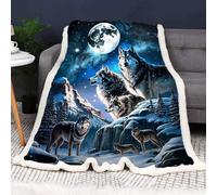SMchwbc Wolf Fleece Blanket - 150 x 200 cm Cuddly Children's 3D Print Forest Wild Animal Wolf Fluffy Sofa & Couch Blanket (130 x 150 cm)