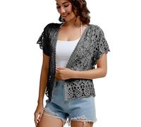SMDPPWDBB Women’s Short Sleeve Lace Shrugs Bolero Cardigan Crochet Sheer Crop Jacket, Black, M