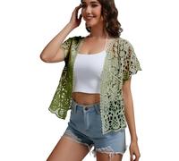 SMDPPWDBB Women’s Short Sleeve Lace Shrugs Bolero Cardigan Crochet Sheer Crop Jacket, Green, XL