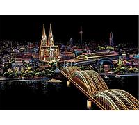 SMDSAZ 23 Colors Decorative Scratch Painting World Sightseeing Pictures Scraping Image Drawing Paper Home Decoration Birthday Gifts (Color : Cologne Cathedral)