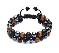 SMDSAZ Healing Crystals Tigers Eye Black Obsidian Hematite 8mm Stone Beads Good Luck Triple Protection Bracelet For Men Women Couples