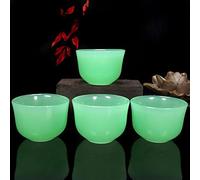 SMDSAZ Natural Jade Tea Cup Set (4 Pcs) - Retro Teacups with Handle - Green