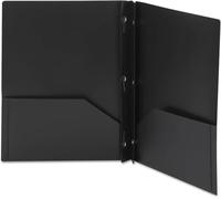 Smead Poly Two-Pocket Folder, Three-Hole Punch Prong Fasteners, Letter Size, Black, 6 per Pack (87725)