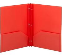 Smead Poly Two-Pocket Folder, Three-Hole Punch Prong Fasteners, Letter Size, Red, 6 Count (87727)