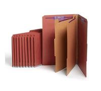Smead Pressboard Classification File Folder with SafeSHIELD Fasteners, 2 Dividers, 2" Expansion, Legal Size, Red, 10 per Box (19075)