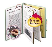 Smead Pressboard Classification File Folder with SafeSHIELD Fasteners, 2 Dividers, 2" Expansion, Letter Size, Gray/Green, 10 per Box (14076)