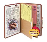 Smead Pressboard Classification File Folder with SafeSHIELD Fasteners, 2 Pocket Dividers, 2" Expansion, Legal Size, Red, 10 per Box (19079)