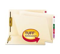 Smead TUFF® Laminated End Tab Fastener File Folder, Shelf-Master® Reinforced Straight-Cut Tab, 2 Fasteners, Letter Size, Manila, 50 per Box (34105)