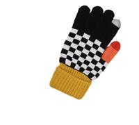 SMED Cute sheep-like gloves for male and female students with checkerboard pattern for winter, plus velvet and thickening for cycling, cold protection and touch screen, yellow, one size fits all