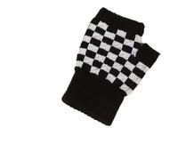 SMED Half-finger gloves for women, checkerboard contrast color, warm and cold-proof writing knitted fingerless gloves, black, one size fits all