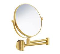 Smedbo Brushed Brass Double Sided Mirror - Wall Mounted Extendable Swing Arm Swivel 7X Magnification Bathroom Makeup Or Shaving