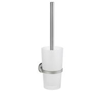 Smedbo Brushed Chrome Toilet Brush and Frosted Glass Holder