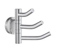 Smedbo Brushed Chrome Triple Swing Arm Towel Hooks 90mm X 117mm Wall Mounted Bathroom Storage Robe Hooks Clothes Hanger Coat Peg