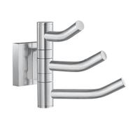 Smedbo Brushed Chrome Triple Swing Arm Towel Hooks 90mm x 117mm Wall Mounted Bathroom Storage Robe Hooks Clothes Hanger Coat Peg
