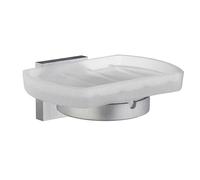 Smedbo Frosted Glass Soap Dish Tray and Brushed Chrome Wall Mounted Holder with Concealed Screws for Bath Shower Bathroom