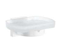 Smedbo Frosted Glass Soap Dish Tray and Matt White Wall Mounted Holder with Concealed Screws for Bath Shower Bathroom