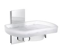 Smedbo Frosted Glass Soap Dish Tray And Polished Chrome Wall Mounted Holder With Concealed Screws For Bath Shower Bathroom